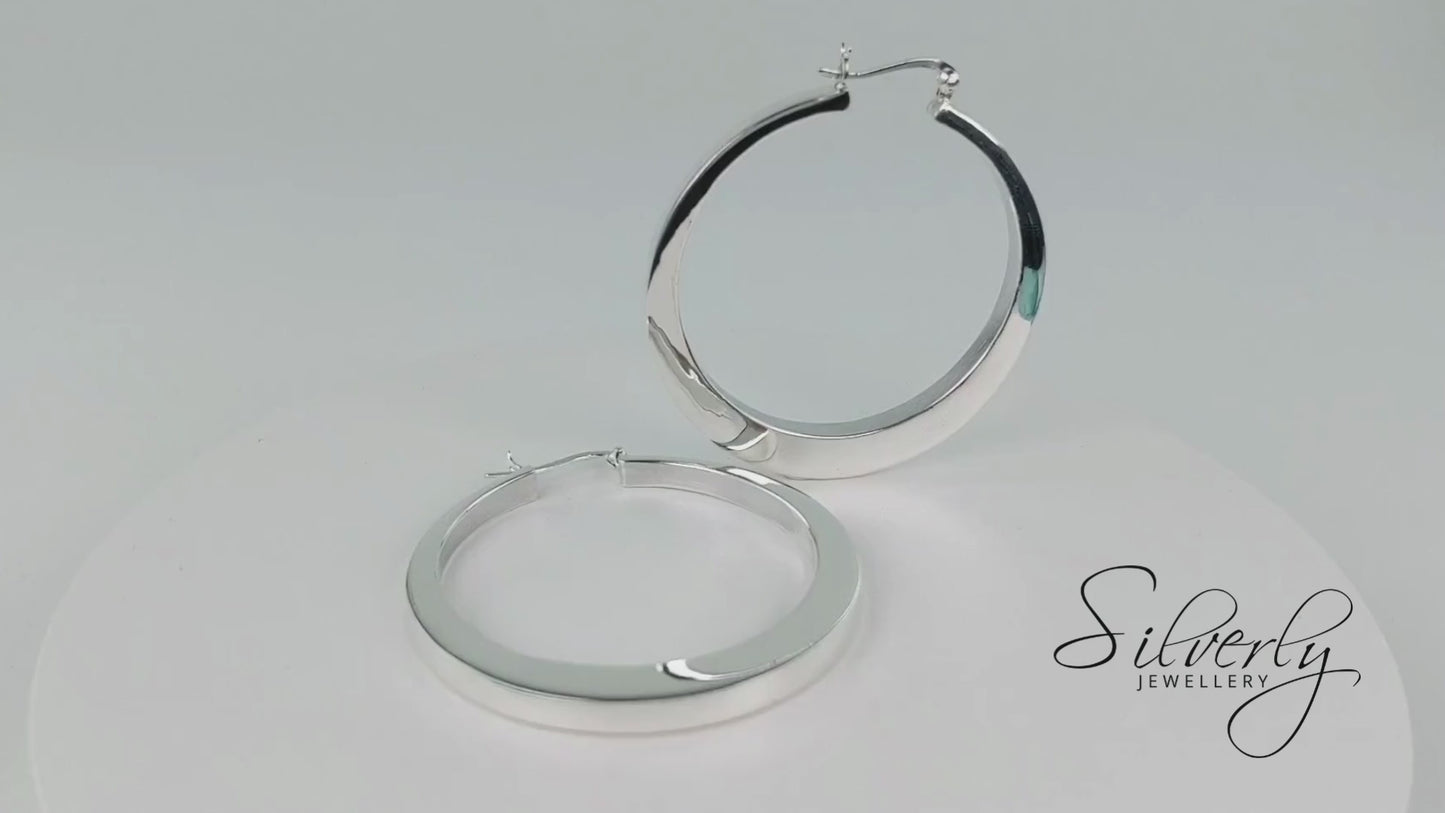 
                  
                    Load and play video in Gallery viewer, Sterling Silver Extra Large Chunky Hoop Earrings Square Tube Hoops
                  
                