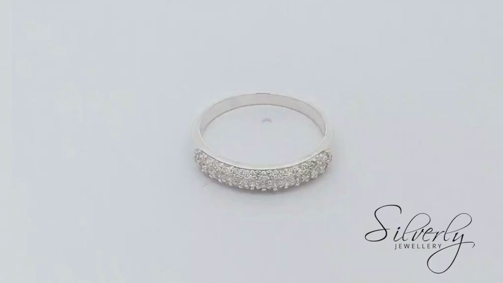 
                  
                    Load and play video in Gallery viewer, Sterling Silver Triple Layer Cubic Zirconia Band Half Eternity Ring
                  
                