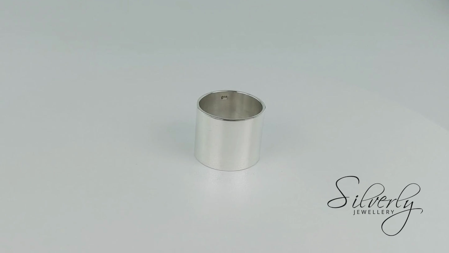 Sterling Silver Wide Band Cigar Ring - Chunky Flat-Edge Design