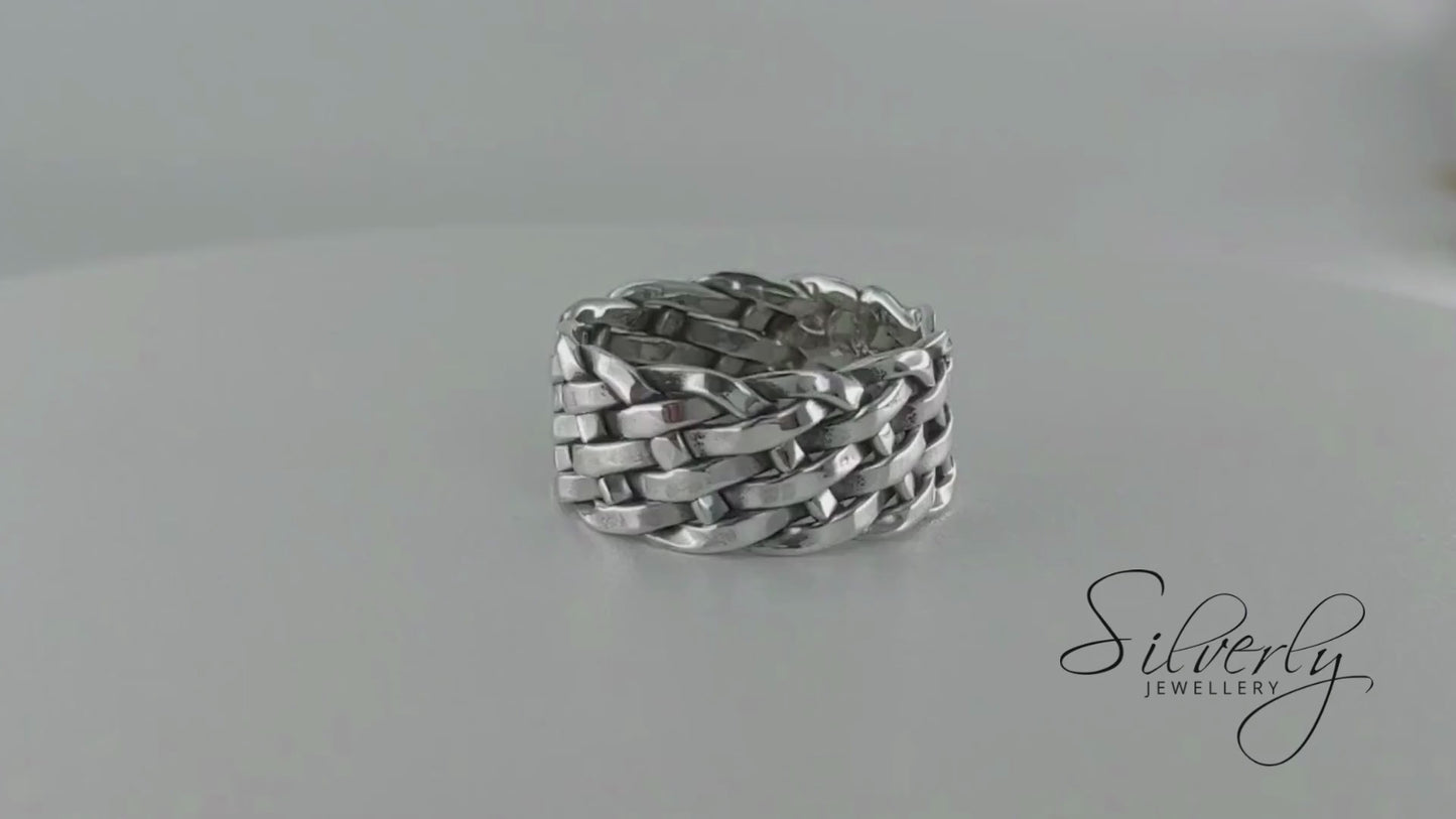 Sterling Silver Wide Woven Ring - Chunky Braided Band