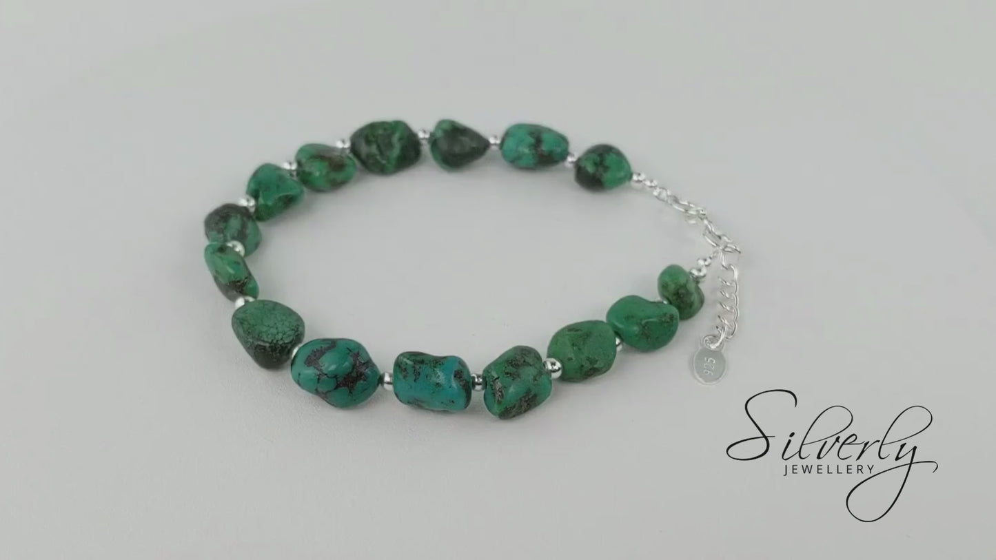 Sterling Silver Raw Turquoise Gemstone Bead Bracelet