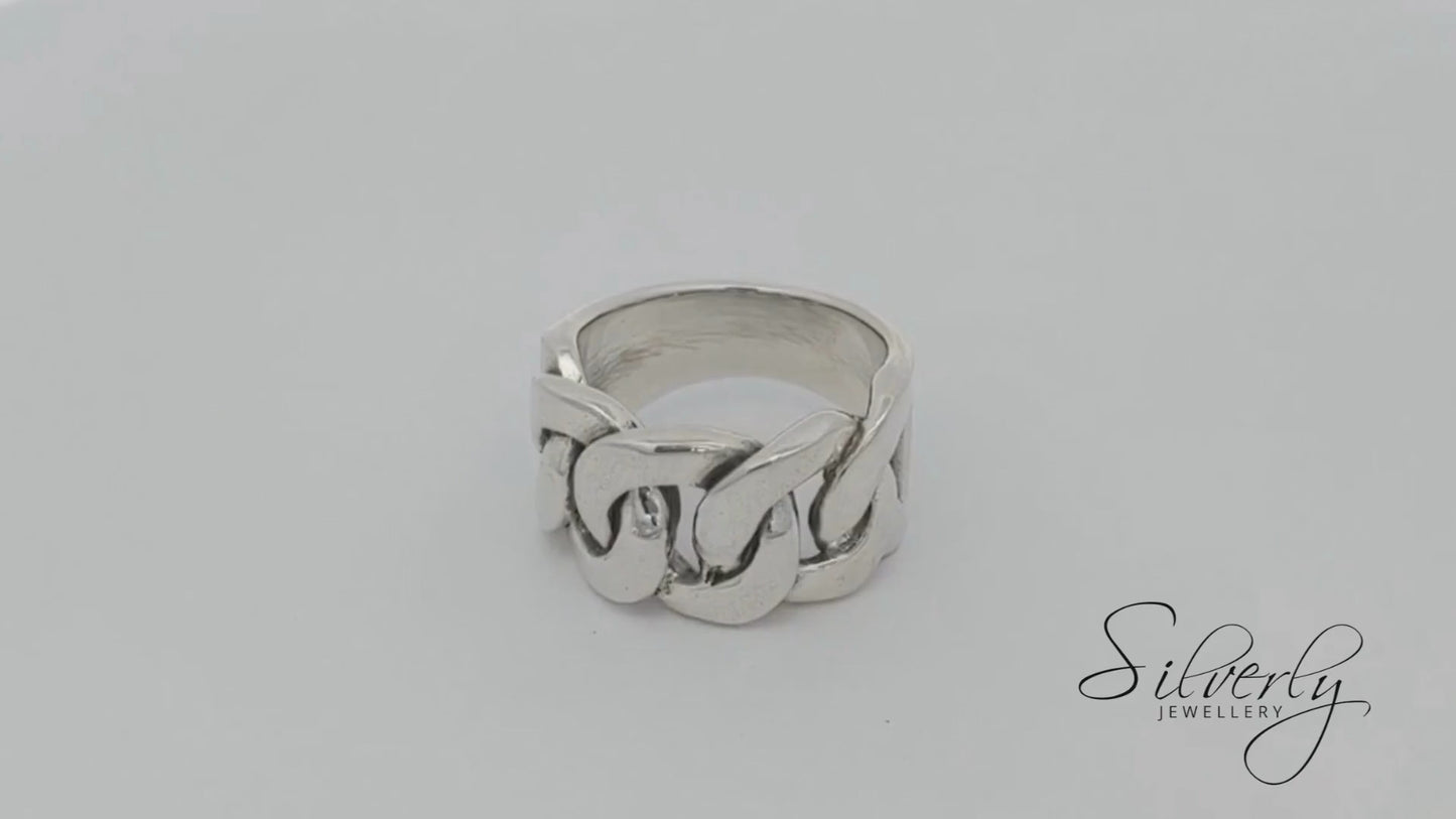 Sterling Silver Extra Chunky Heavy Cuban Chain Ring - Statement Biker Style