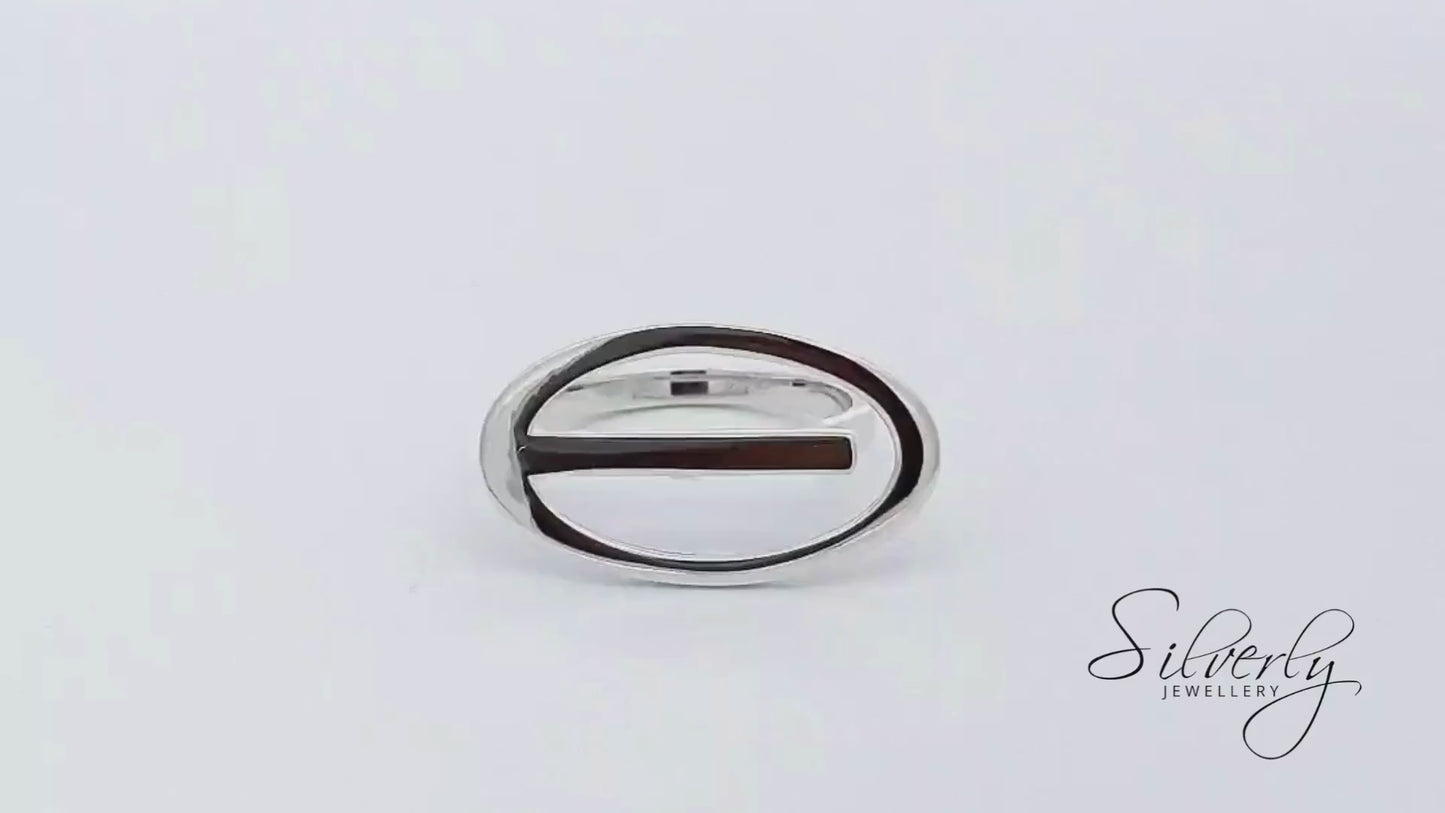 Sterling Silver Large Open Oval Ring - Abstract Statement Piece