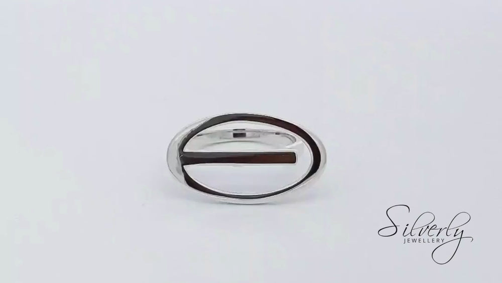 
                  
                    Load and play video in Gallery viewer, Sterling Silver Contemporary Statement Large Modern Oval Ring
                  
                