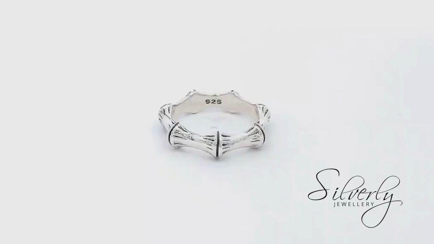Sterling Silver Chunky Bamboo Band Ring Skeleton Bones Design