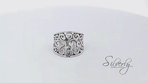 
                  
                    Load and play video in Gallery viewer, Sterling Silver Cut-Out Spiral Swirl Filigree Ring Wide Concave Band
                  
                