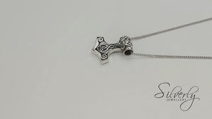 
                  
                    Load and play video in Gallery viewer, Sterling Silver Small Chunky Thor&amp;#39;s Hammer Pendant Viking Necklace
                  
                