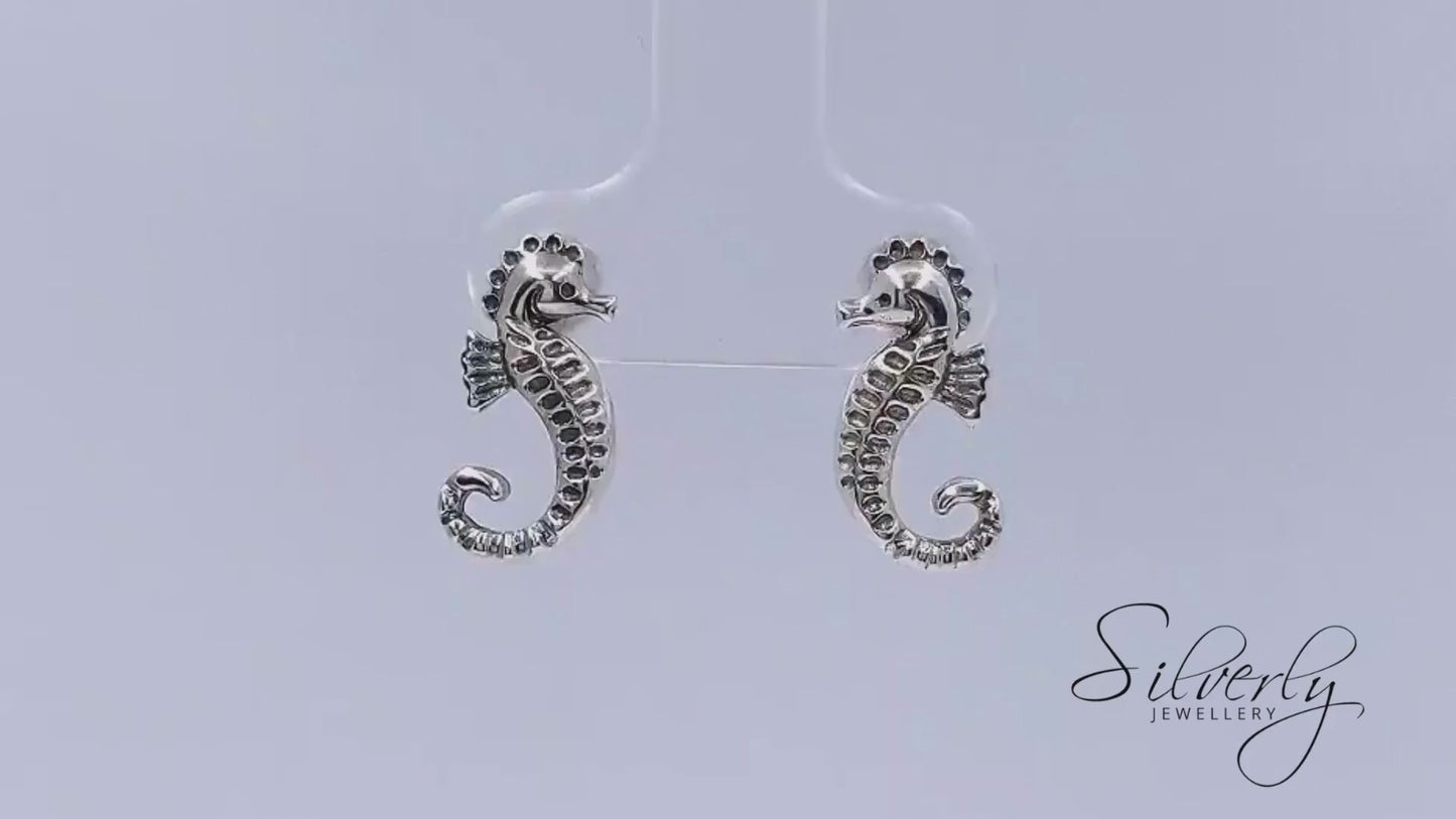 Sterling Silver Seahorse Studs Textured Stud Earrings Ocean Jewellery