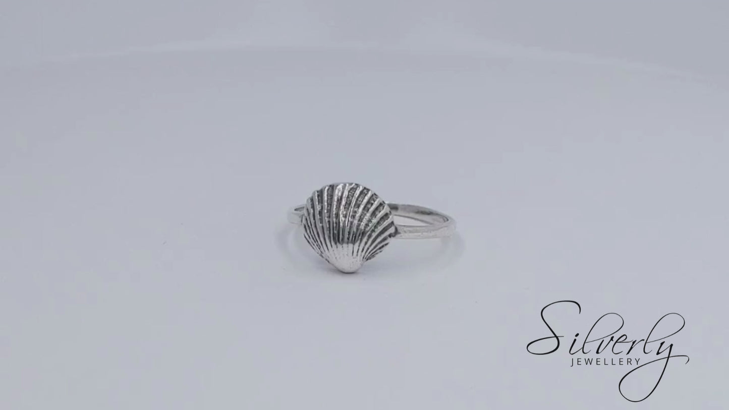 Sterling Silver Ocean Inspired Textured Seashell Ring Stackable Band