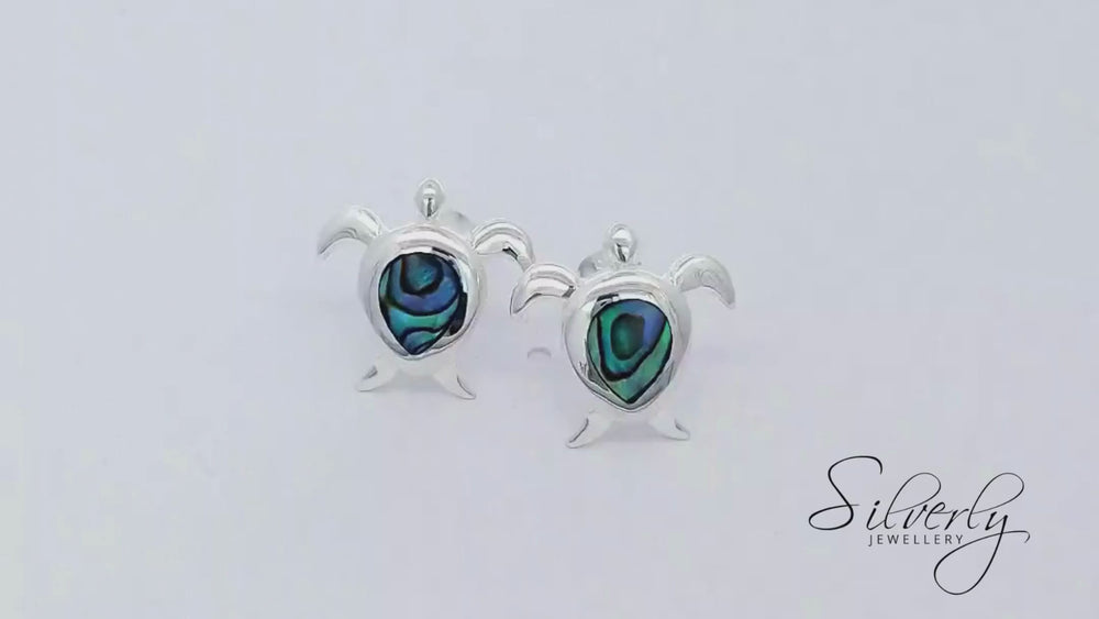 
                  
                    Load and play video in Gallery viewer, Sterling Silver Turtle Studs Abalone Shell Stud Earrings for Ear Party
                  
                