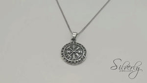 
                  
                    Load and play video in Gallery viewer, Sterling Silver Round Coin Norse Helm of Awe Pendant Viking Necklace
                  
                