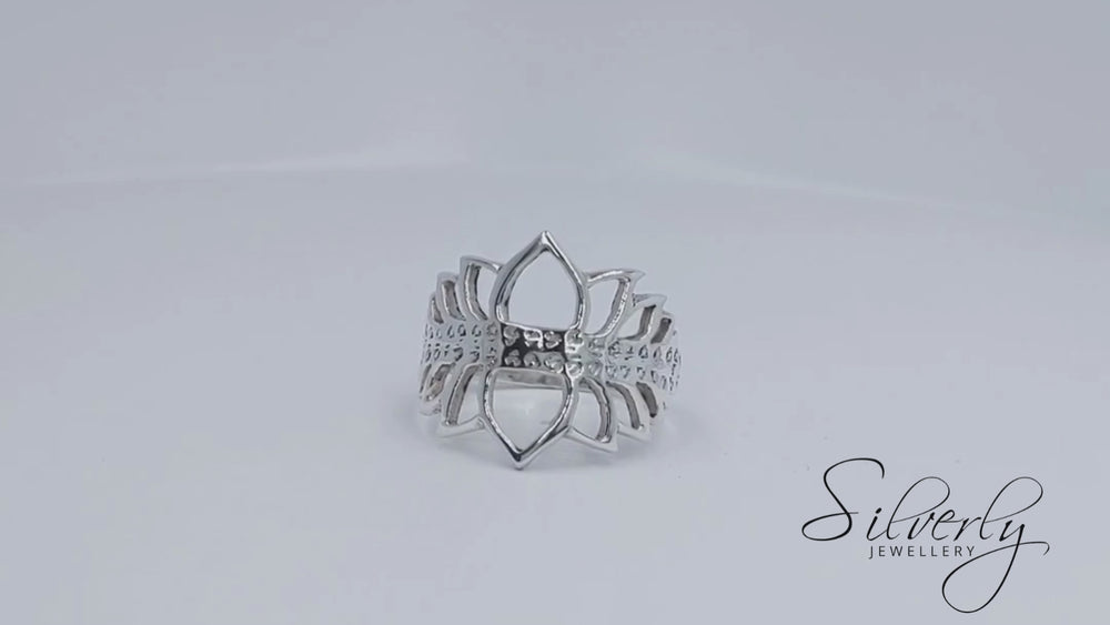 
                  
                    Load and play video in Gallery viewer, Sterling Silver Open Lotus Flower Petal Ring Yoga Spiritual Design
                  
                