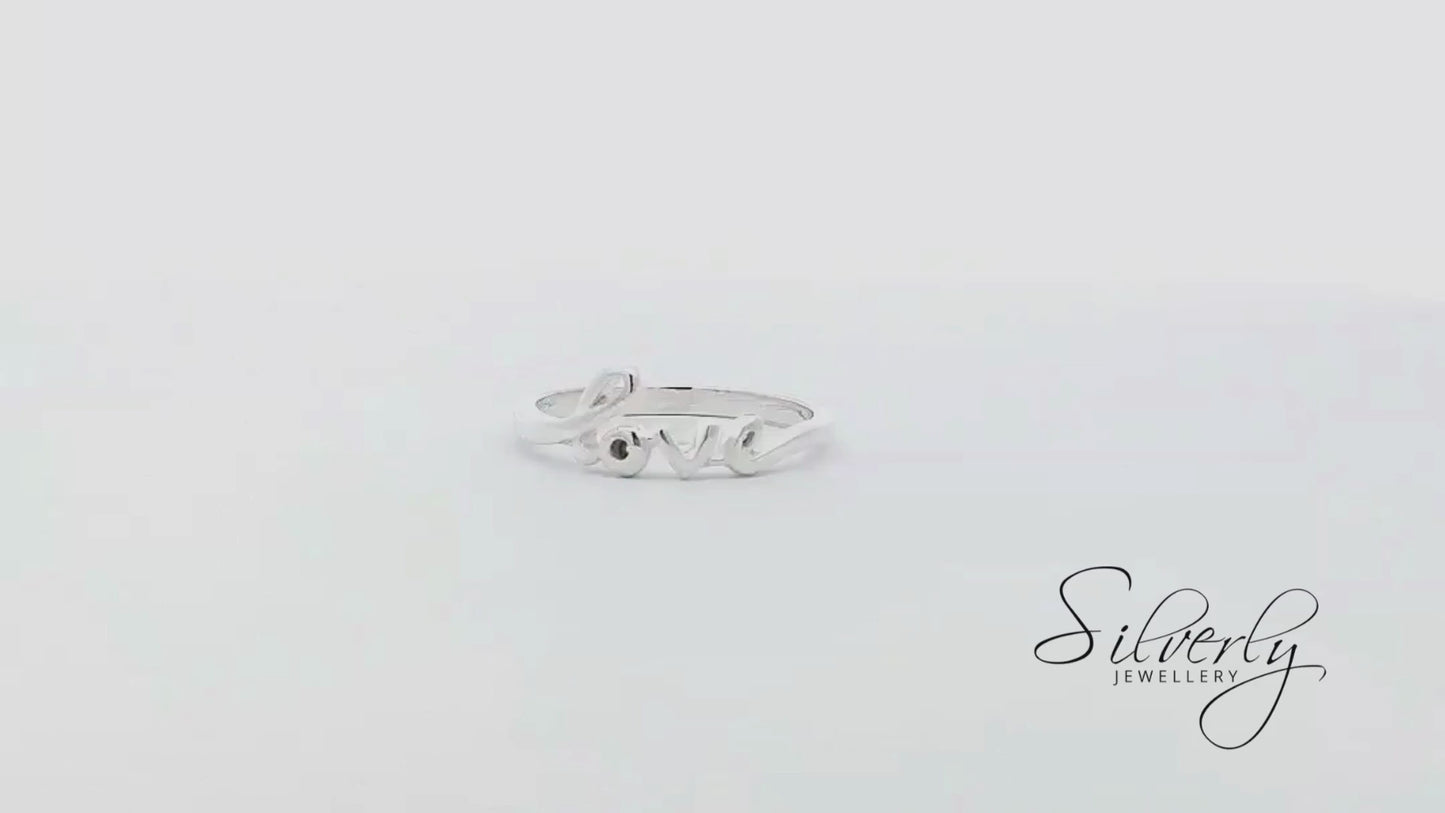 Sterling Silver Love Ring Romantic Quote Script Stackable Band