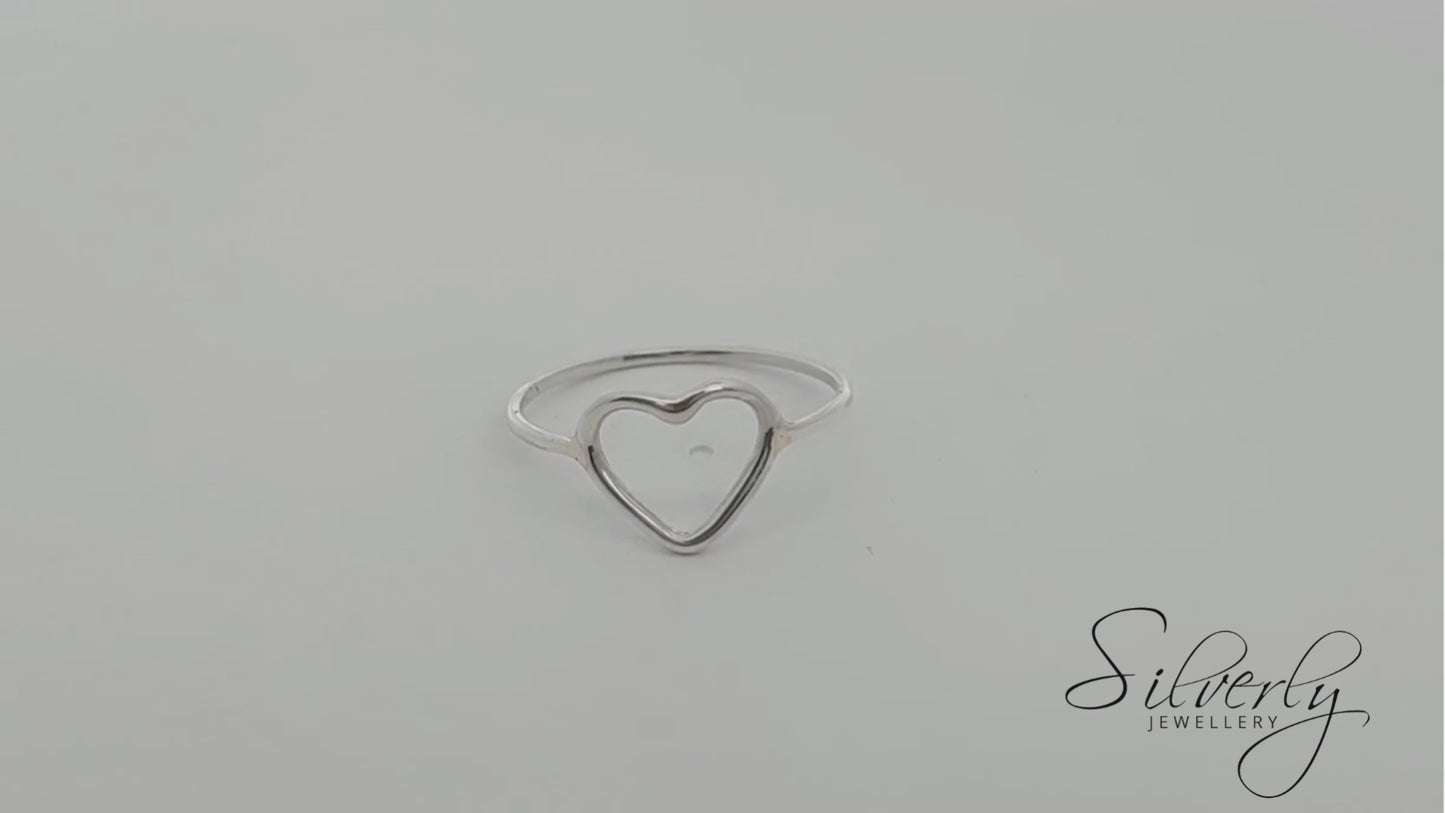 Sterling Silver Open Love Heart Ring - Thin Stackable Band
