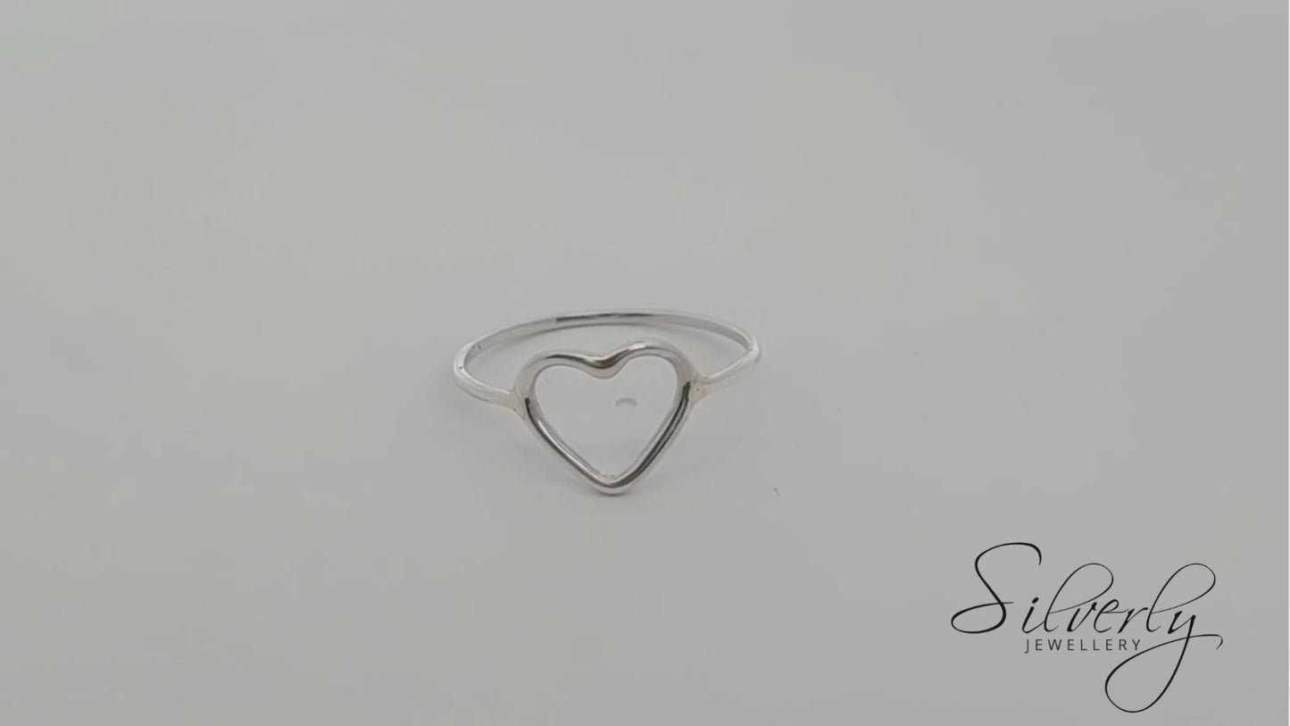 
                  
                    Load and play video in Gallery viewer, Sterling Silver Cute Cut-Out Love Heart Ring Thin Stackable Band
                  
                