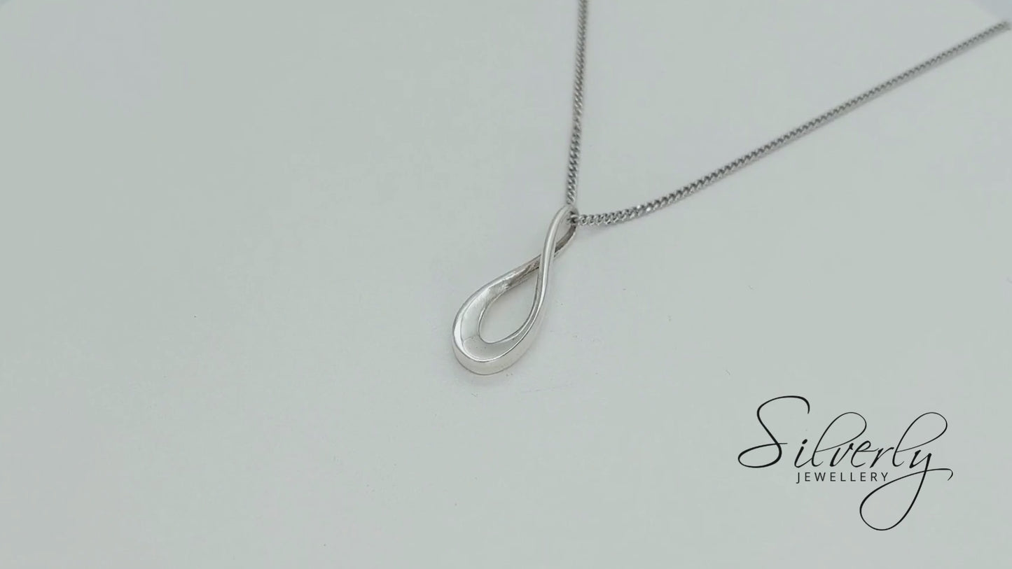 Sterling Silver Infinity Symbol Charm Twist Teardrop Pendant Necklace