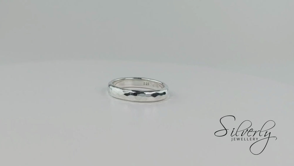 
                  
                    Load and play video in Gallery viewer, Sterling Silver Simple Hammered Ring Classic Stackable Wedding Band
                  
                