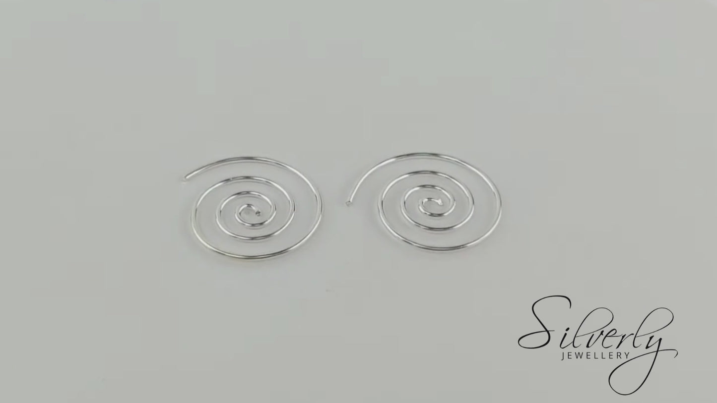 Sterling Silver Spiral Threader Earrings 25mm 18 Gauge Boho Design