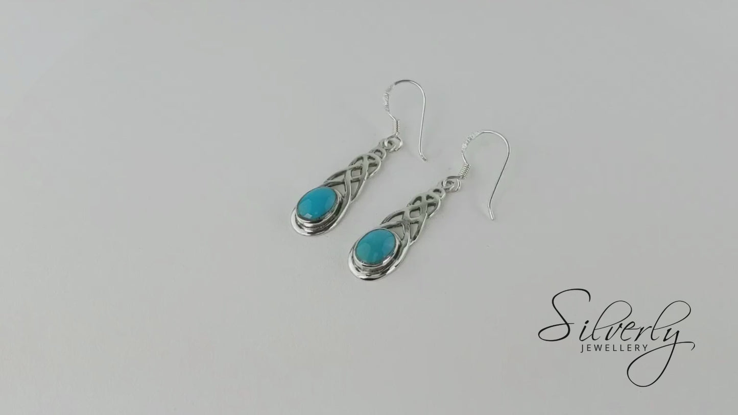 Sterling Silver Turquoise Celtic Knot Teardrop Drop Earrings