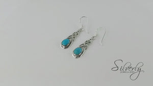
                  
                    Load and play video in Gallery viewer, Sterling Silver Turquoise Celtic Knot Teardrop Drop Earrings
                  
                