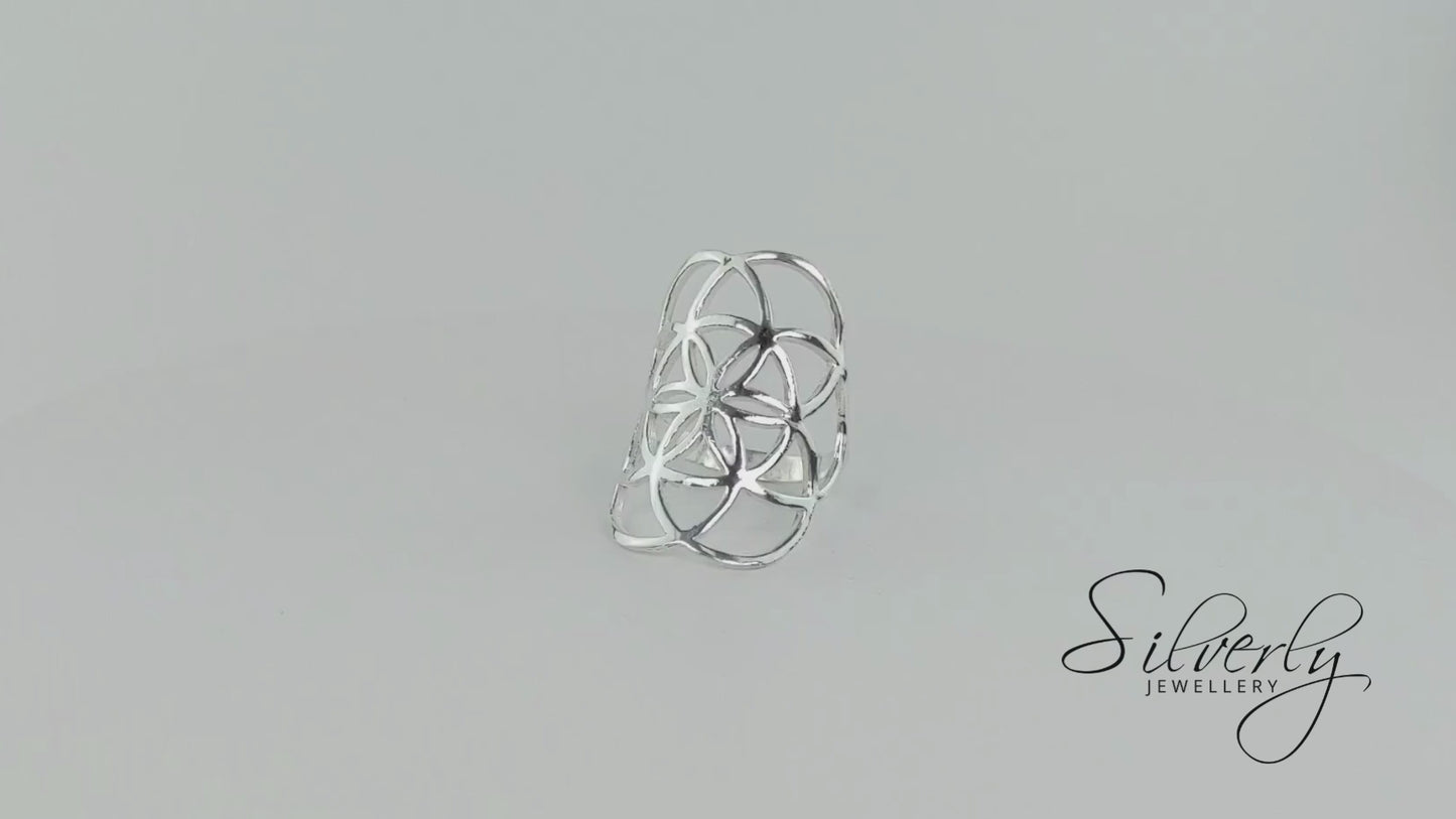 Sterling Silver Wide Seed of Life Ring - Armour Design
