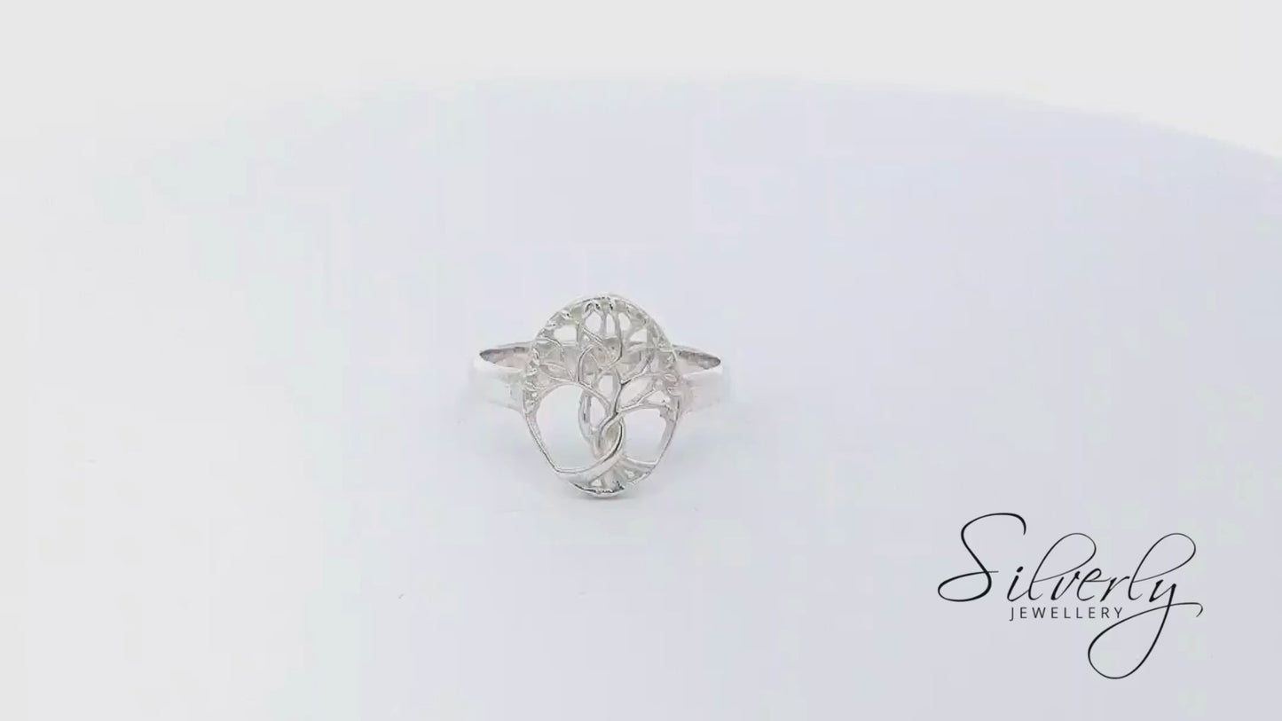 Sterling Silver Oval Celtic Tree Of Life Ring - Openwork Band