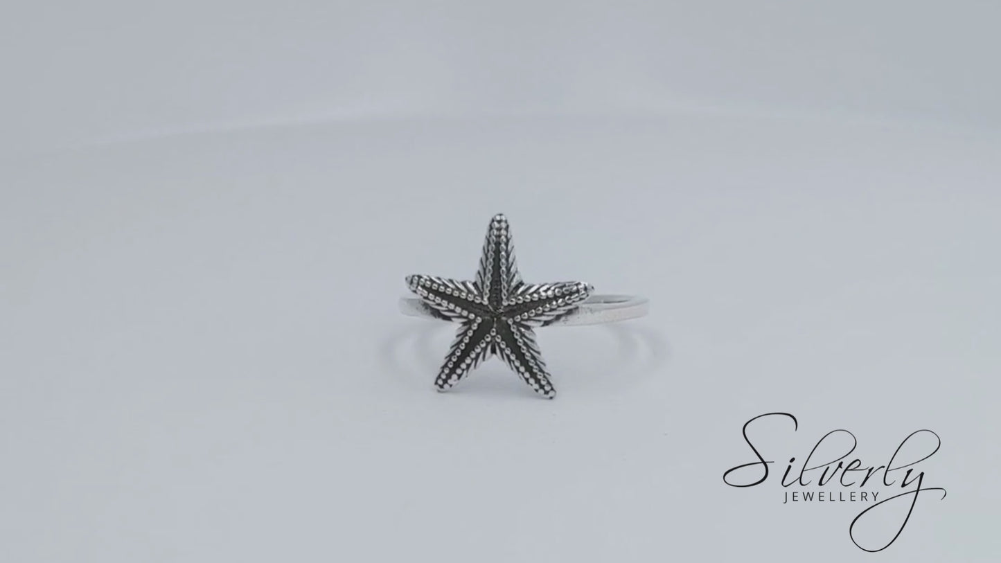 Sterling Silver Textured Starfish Ring - Ocean Marine-Life Jewellery