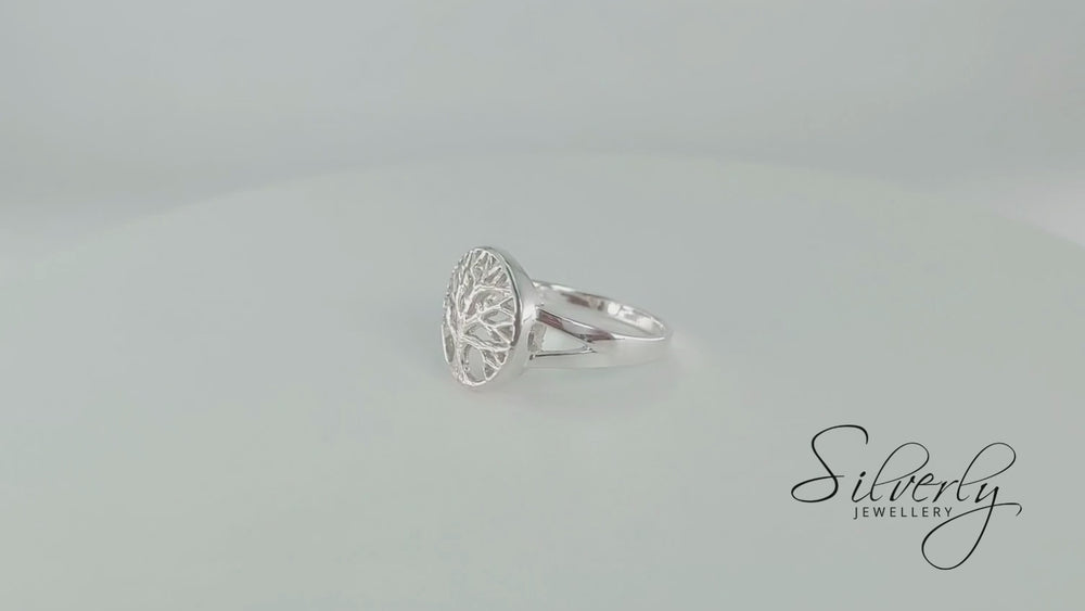 
                  
                    Load and play video in Gallery viewer, Sterling Silver Tree of Life Ring Hollow-Out Celtic Signet Style
                  
                