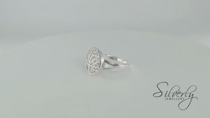 
                  
                    Load and play video in Gallery viewer, Sterling Silver Tree of Life Ring Hollow-Out Celtic Signet Style
                  
                