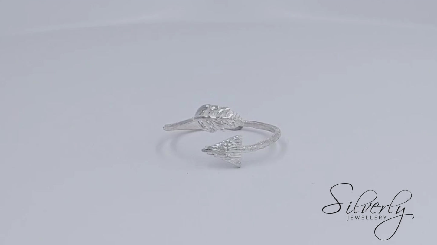 Sterling Silver Satin Finish Arrow Wrap Adjustable Ring Thin Band