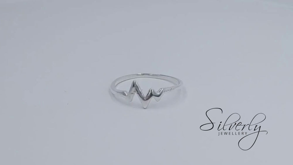 
                  
                    Load and play video in Gallery viewer, Sterling Silver Simple Cute Thin Band Heartbeat Stackable Ring
                  
                