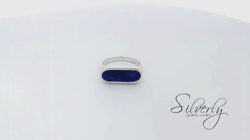 
                  
                    Load and play video in Gallery viewer, Sterling Silver Lapis Lazuli Contemporary Blue Gemstone Capsule Ring
                  
                