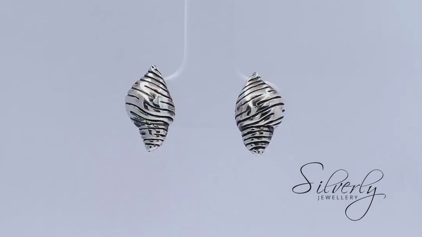 Sterling Silver Seashell Stud Earrings - Beach-Style Sea Snail Studs