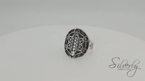 
                  
                    Load and play video in Gallery viewer, Sterling Silver Large Wide Metatron&amp;#39;s Cube Ring Sacred Geometry
                  
                