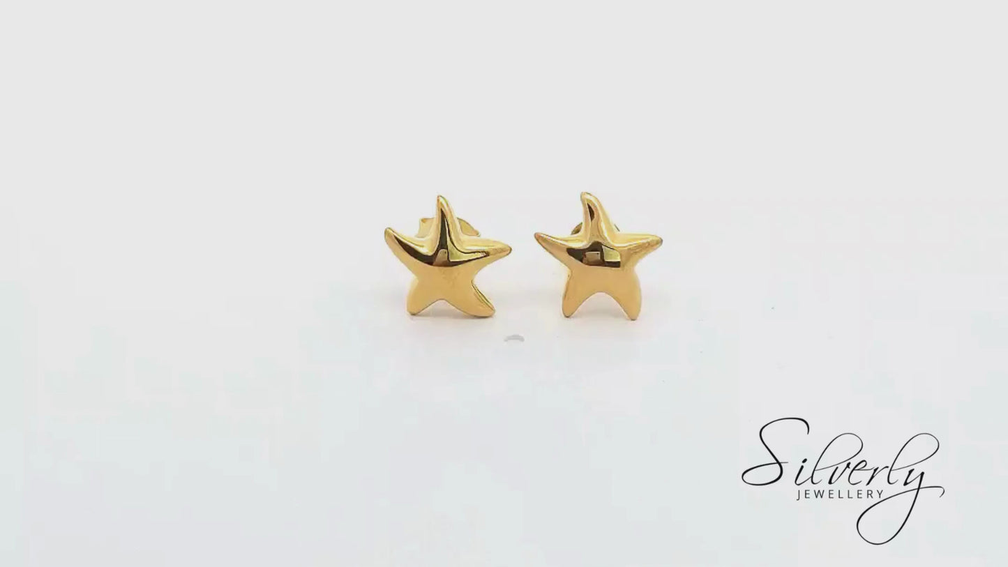 Gold Plated Sterling Silver Starfish Stud Earrings Cute Star Studs