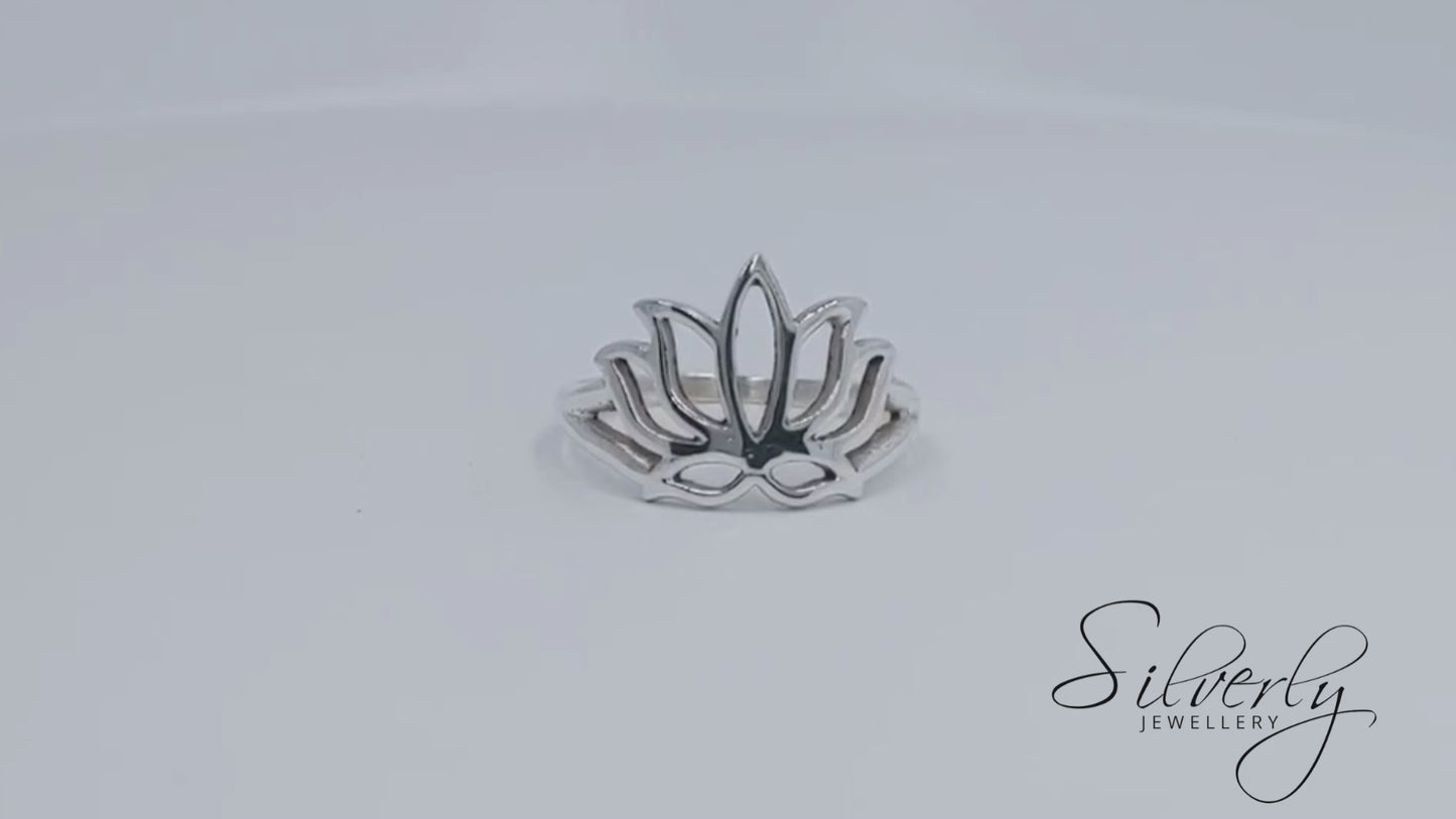 Sterling Silver Open Lotus Flower Ring Yoga Meditation Design