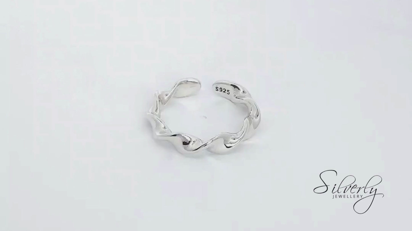 Sterling Silver Twisted Band Open Adjustable Ring