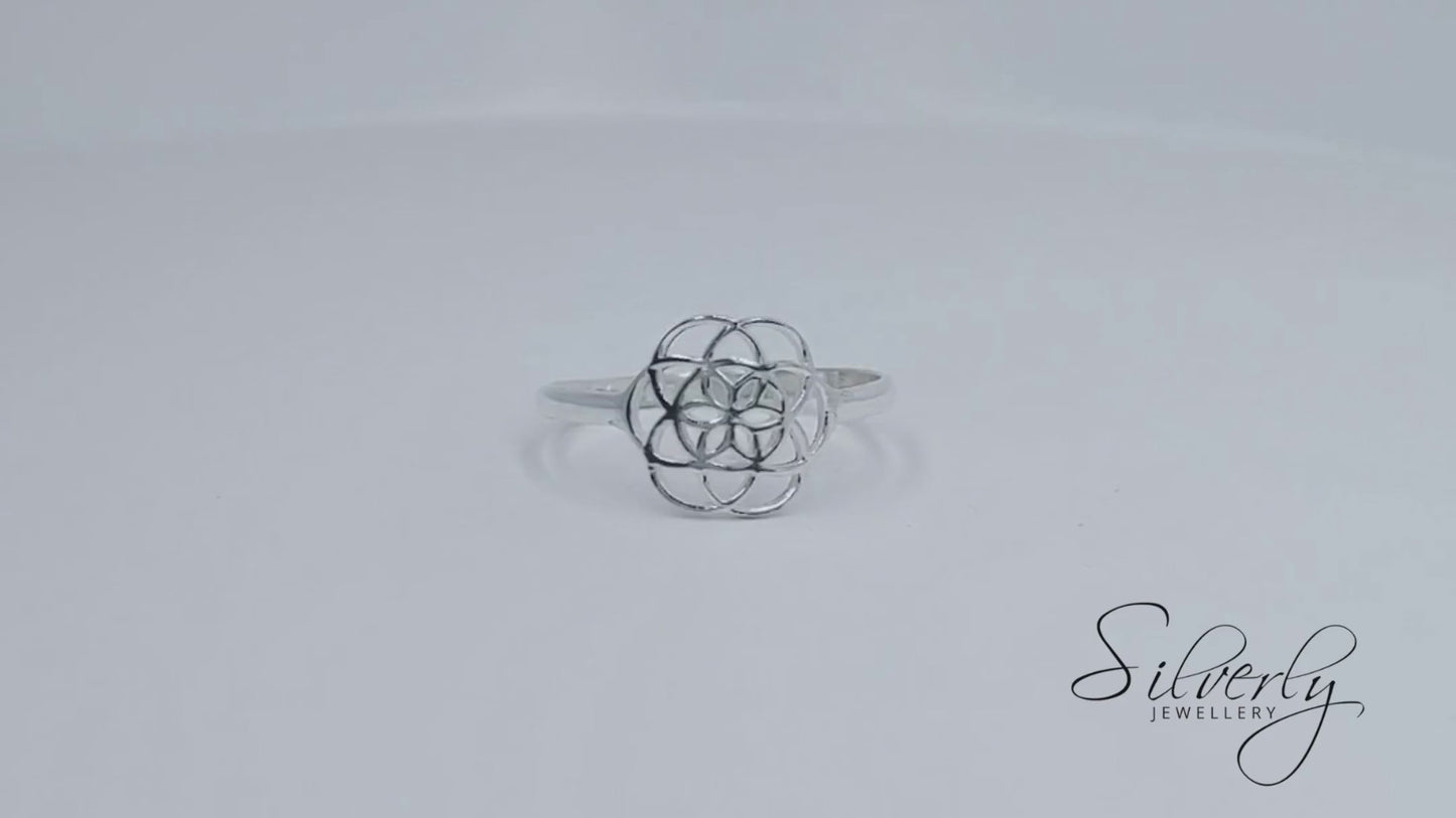 Sterling Silver Cut-Out Seed of Life Ring - Flower Stacking Band
