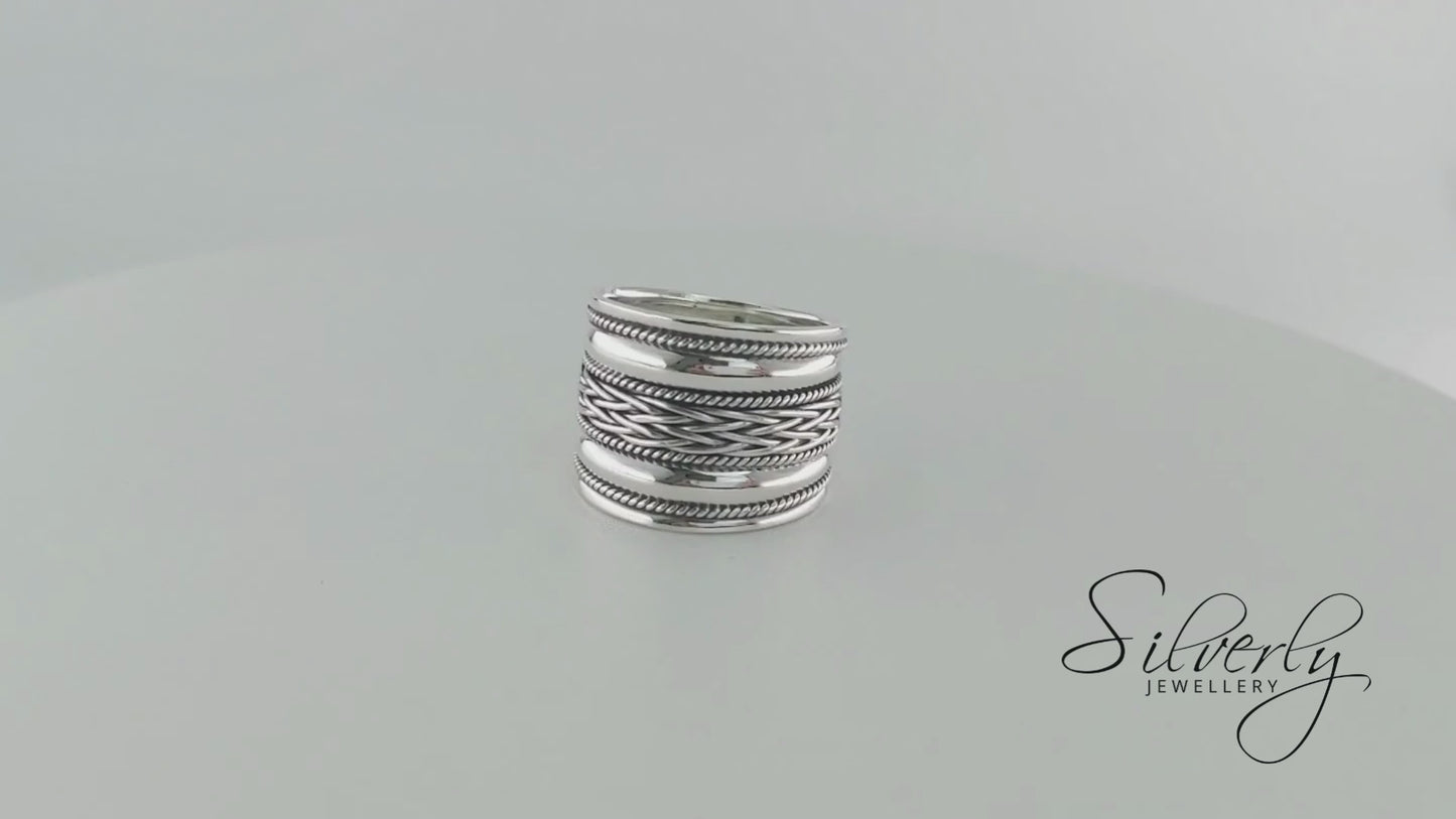 Sterling Silver Bali Style Thumb Ring Wide Chunky Barrel Design