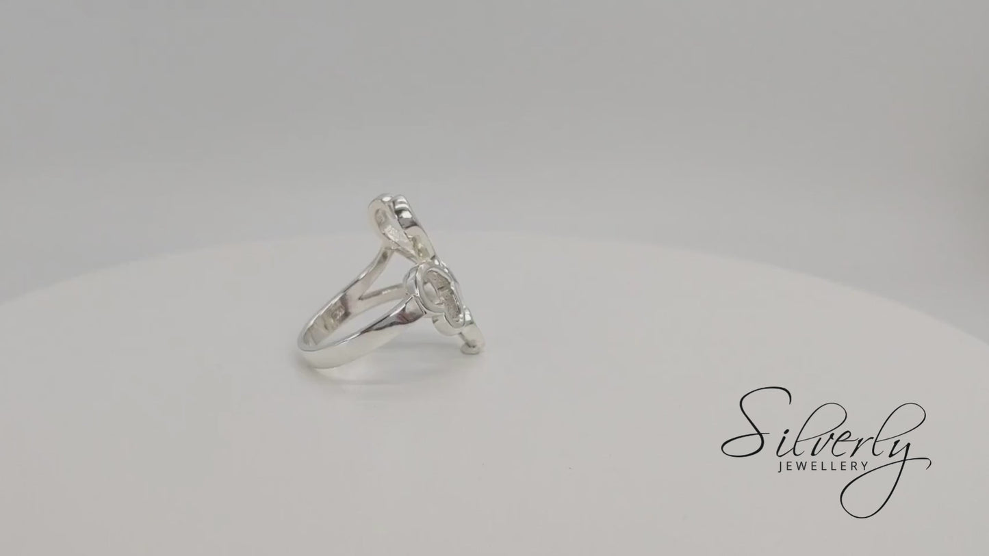 Sterling Silver Four Cut-Out Heart Wide Wrap Adjustable Open Ring