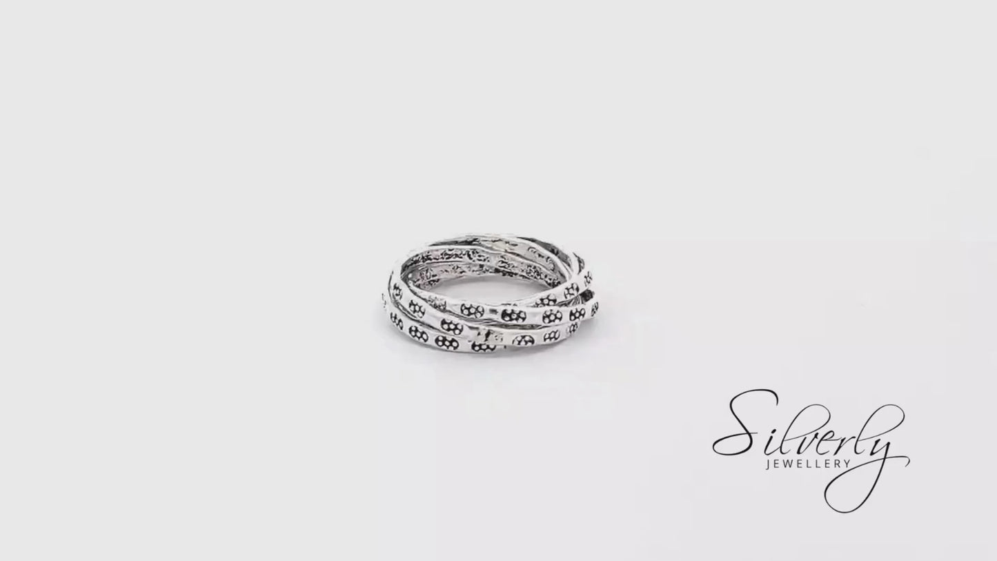 
                  
                    Load and play video in Gallery viewer, Sterling Silver Russian Wedding Ring 5 Intertwined Bands With Pattern
                  
                