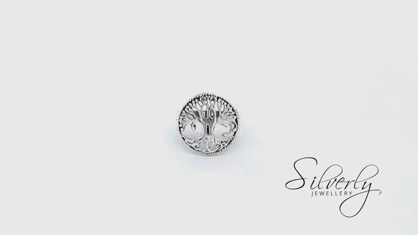 Sterling Silver Celtic Round Cut-Out Tree of Life Signet Ring