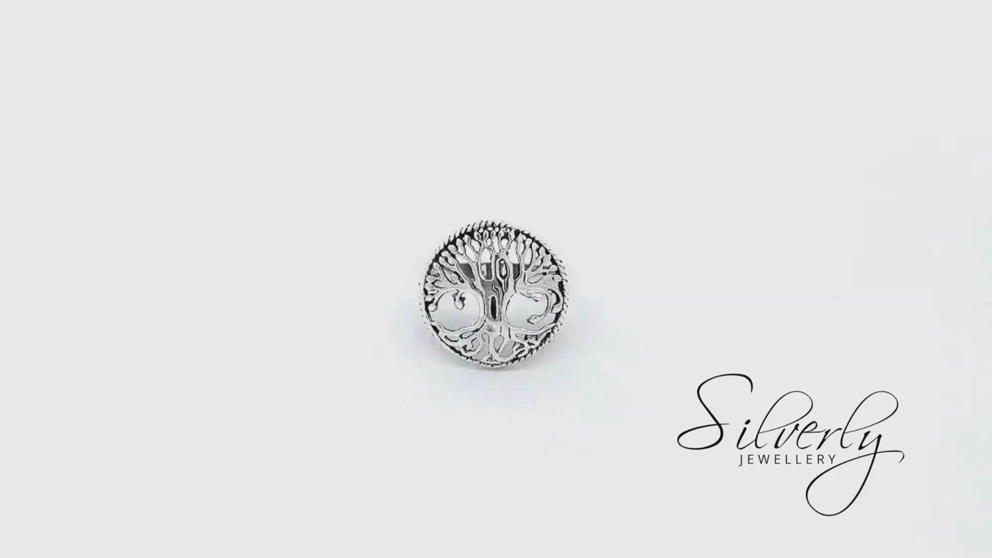 
                  
                    Load and play video in Gallery viewer, Sterling Silver Celtic Cut-Out Tree of Life Round Signet Ring
                  
                