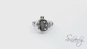 
                  
                    Load and play video in Gallery viewer, Sterling Silver Wiccan Gothic Moon &amp;amp; Stars Locket Signet Ring
                  
                