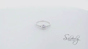 
                  
                    Load and play video in Gallery viewer, Sterling Silver Six Claw Cubic Zirconia Solitaire Engagement Ring
                  
                