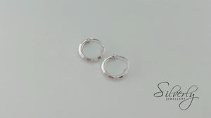 
                  
                    Load and play video in Gallery viewer, Sterling Silver 9 mm Hammered Hoop Earrings Small Hinged Hoops
                  
                