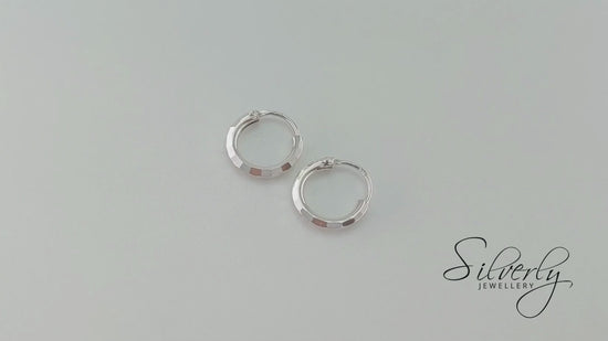 Sterling Silver 9 mm Hammered Hoop Earrings Small Hinged Hoops
