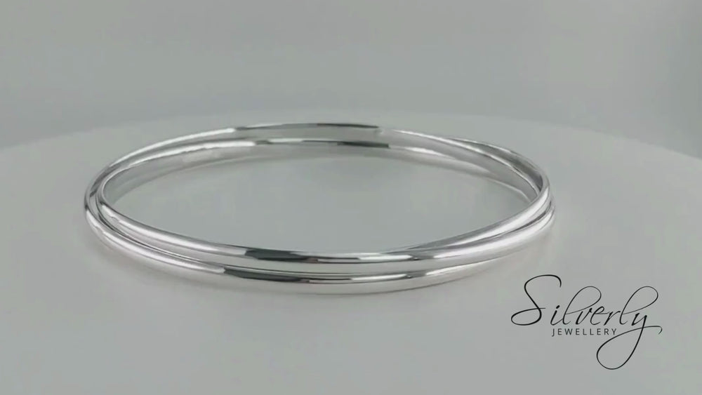 
                  
                    Load and play video in Gallery viewer, Sterling Silver Triple Russian Wedding Bangle Classic Round Bracelet
                  
                