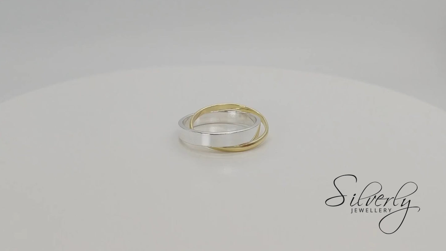 Yellow Gold Plated Sterling Silver Double Band Russian Wedding Ring