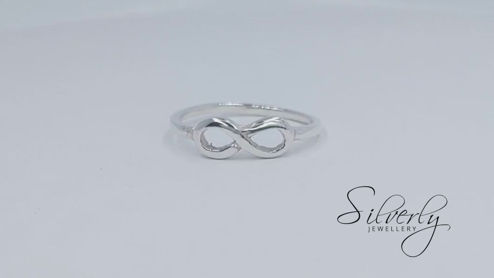 
                  
                    Load and play video in Gallery viewer, Sterling Silver Minimalist Infinity Symbol Ring Simple Stacking Band
                  
                
